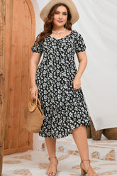 Robe midi fleurie à manches courtes grande taille